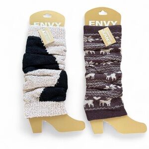 Envy Cozy Knit Leg Warmers in Black, Cream and Pattern‎ Moose.